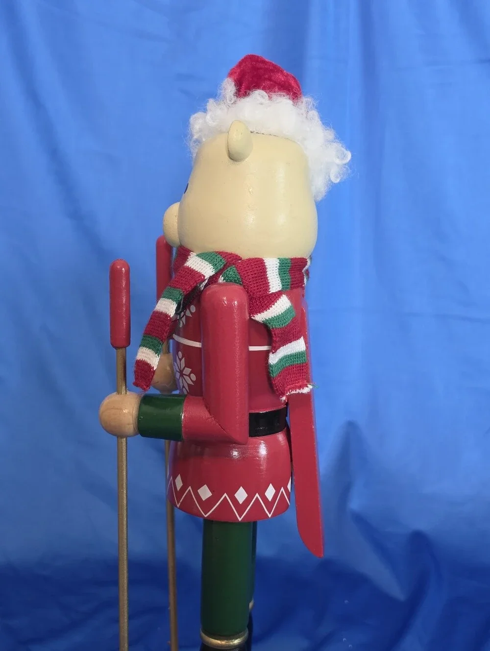 Skier Nutcracker Bear Figurine with Festive Red Santa Hat & Ski Poles NWT